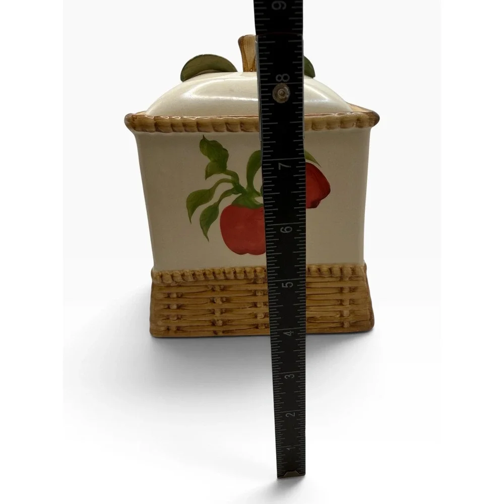 Alco Industries Vintage Ceramic Apple Canister Basket Weave Farmhouse Decor